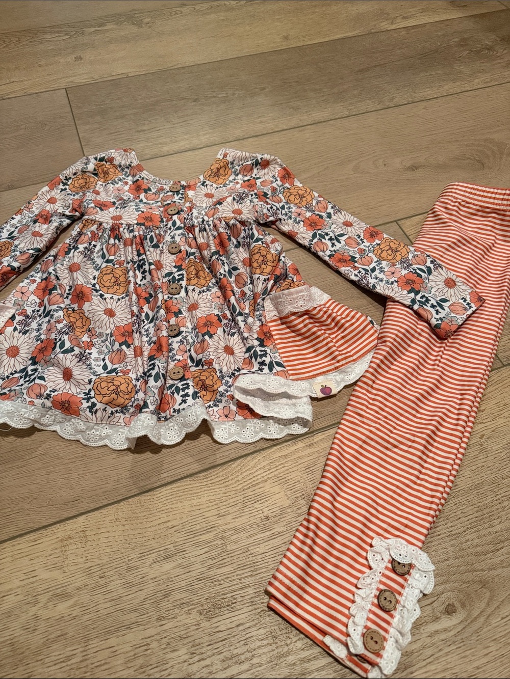 cheeky plum Floral Tunic & Stripe Leggings Set - Orange, White, Green